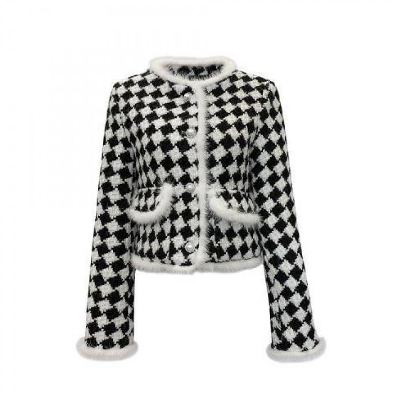 Kylie  Style Checkerboard Plaid Coat