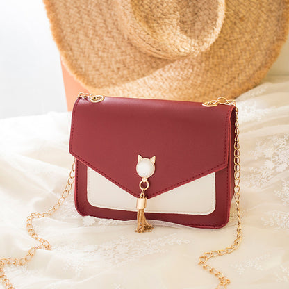 Sweet & Cute Small Messenger Bag – Cat Tassel Chain Shoulder Square Bag