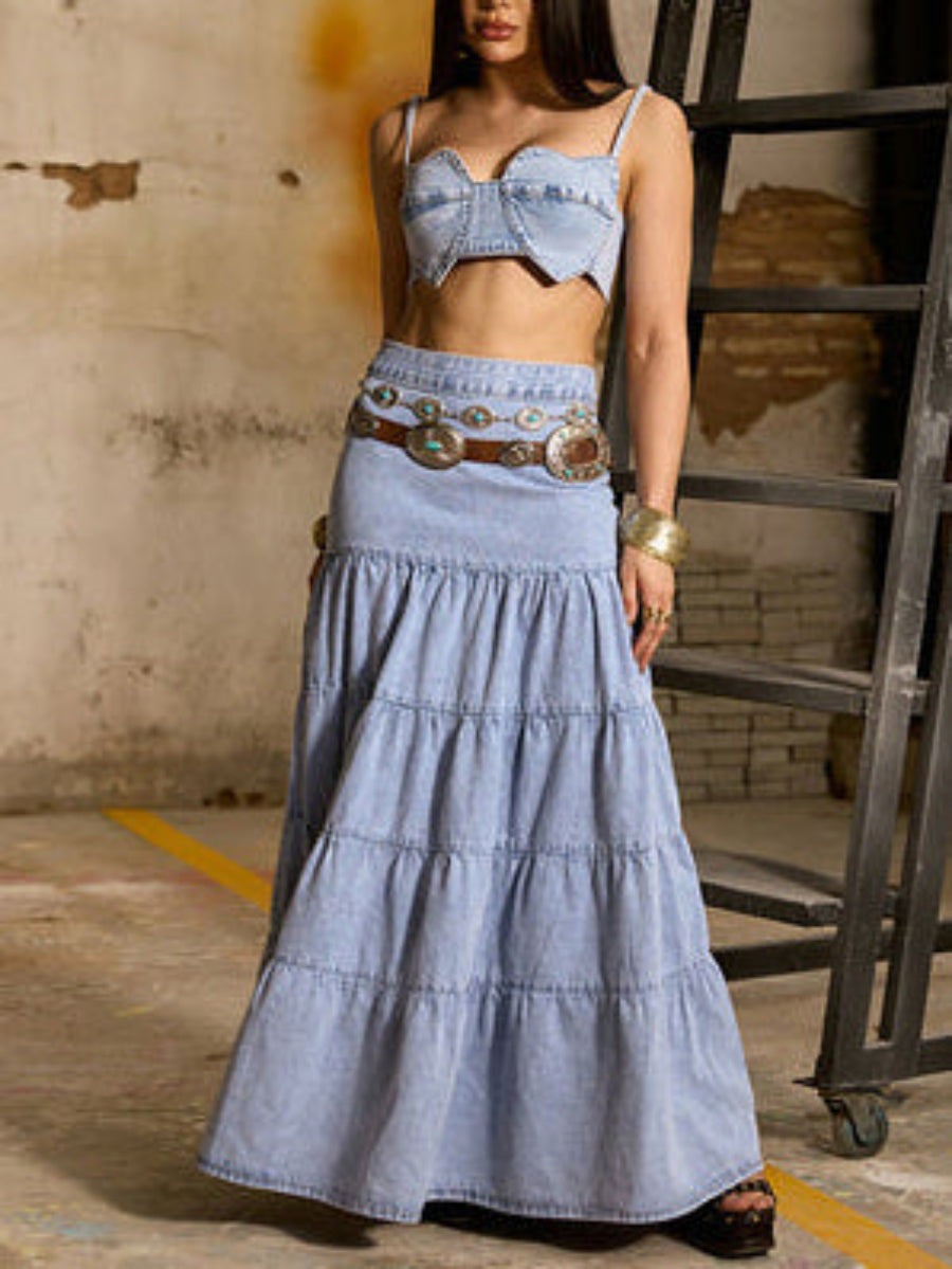 Denim Love – Heart-Shaped Cropped Tube Top