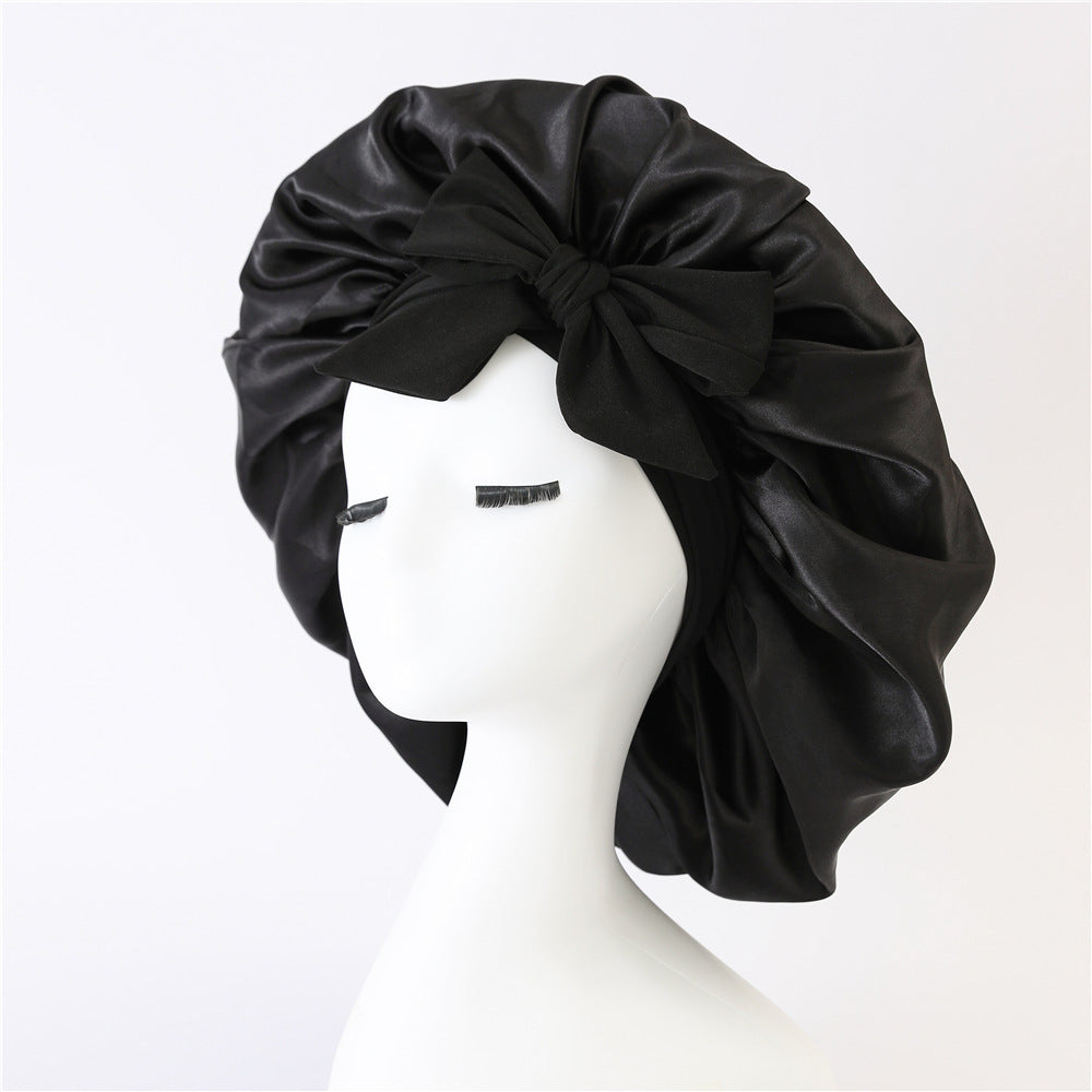 Luxury Silk Satin Bonnet for Women – Night Sleep Cap with Tie Band for Curly Hair