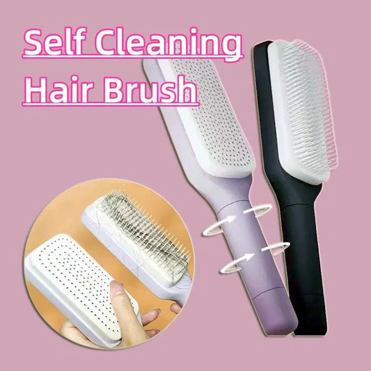4-in-1 Self-Cleaning Hairbrush – Anti-Static, Scalp Massage & Detangling Comb