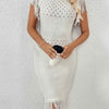 Fringe Openwork Boat Neck Knit Dress