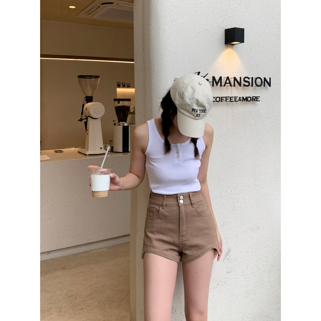 Chill Vibes Buttoned  Denim Shorts