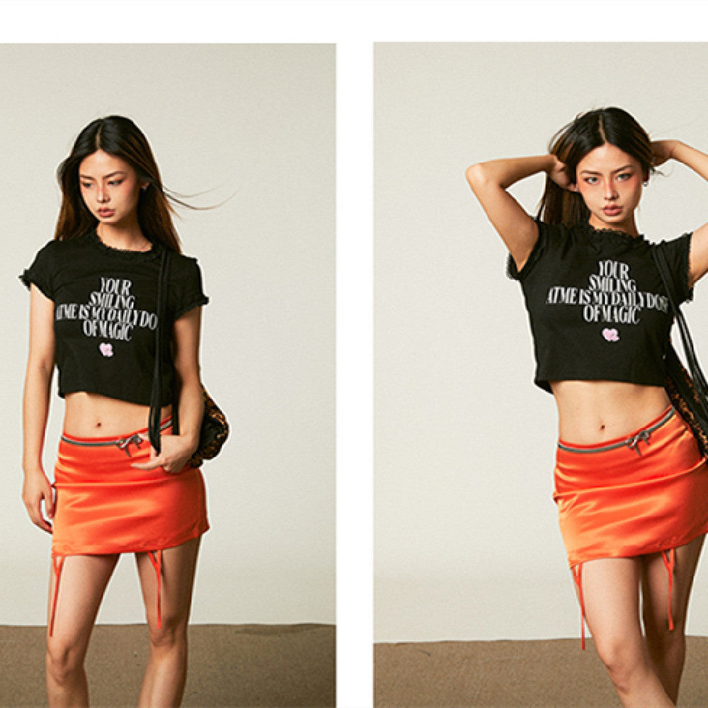 Jannie  Satin Drawstring Mini Skirt