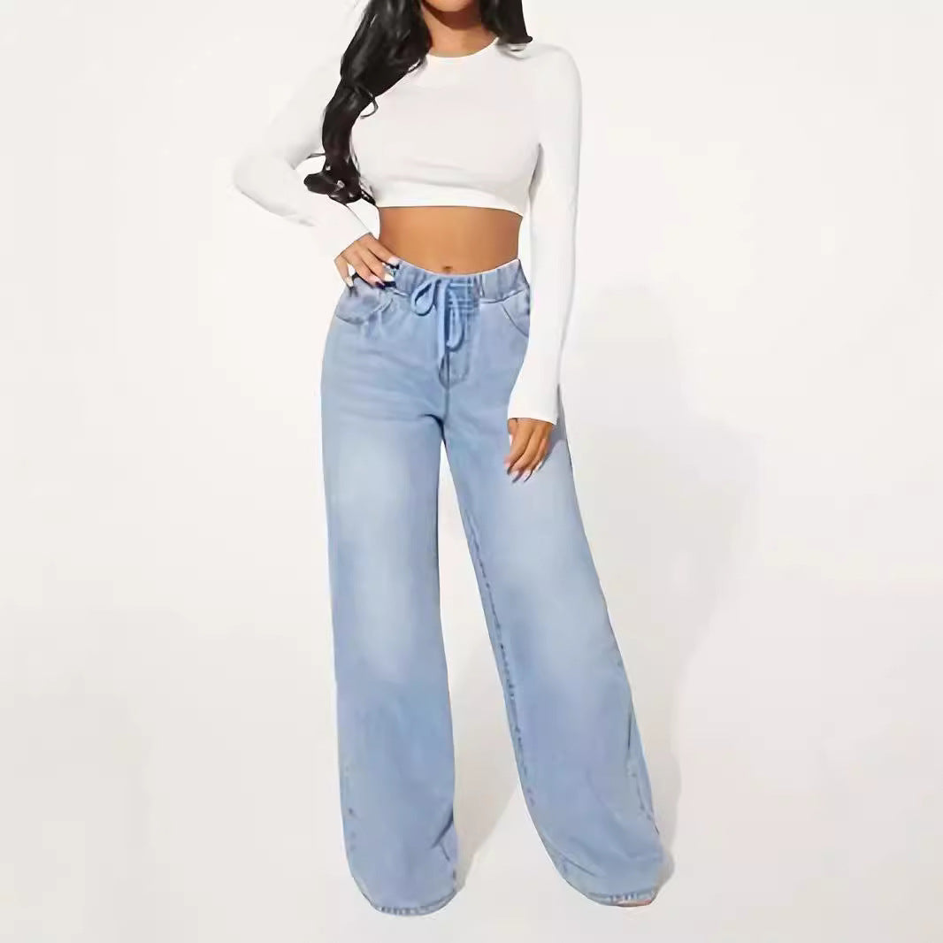 Laidback High-Waist Denim Trousers