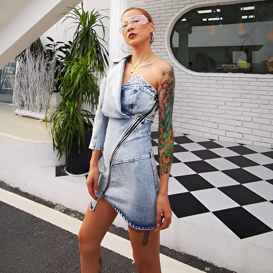 Aurelia Asymmetrical Denim Mini Dress