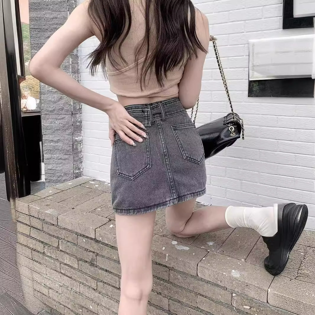 Vintage Buckle Waist Denim Mini Skirt