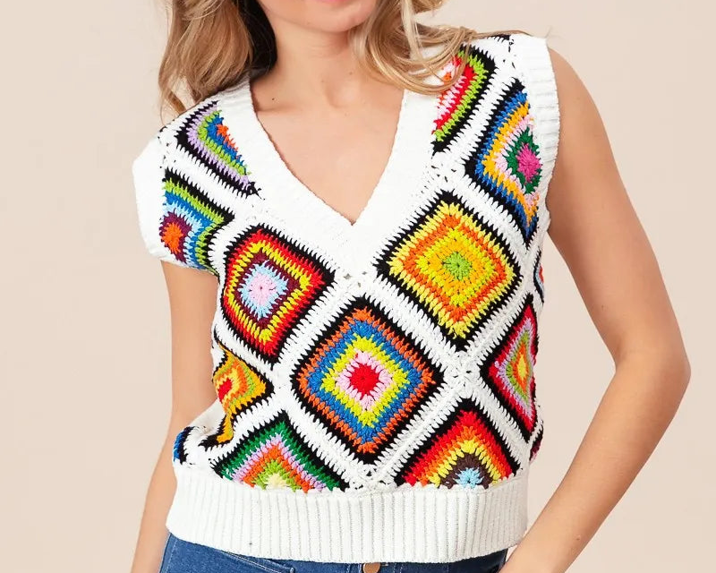 BiBi Diamond Granny Square Sweater Vest