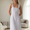 Lace Trim Button Front Square Neck Midi Dress