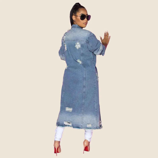Long Sleeve Raw Hem Denim Jacket