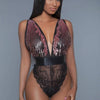 1 Pc. Cut - out Lace Bottoms With Raspberry - pink Sequins Plunging Sheer Neckline - Lustreve