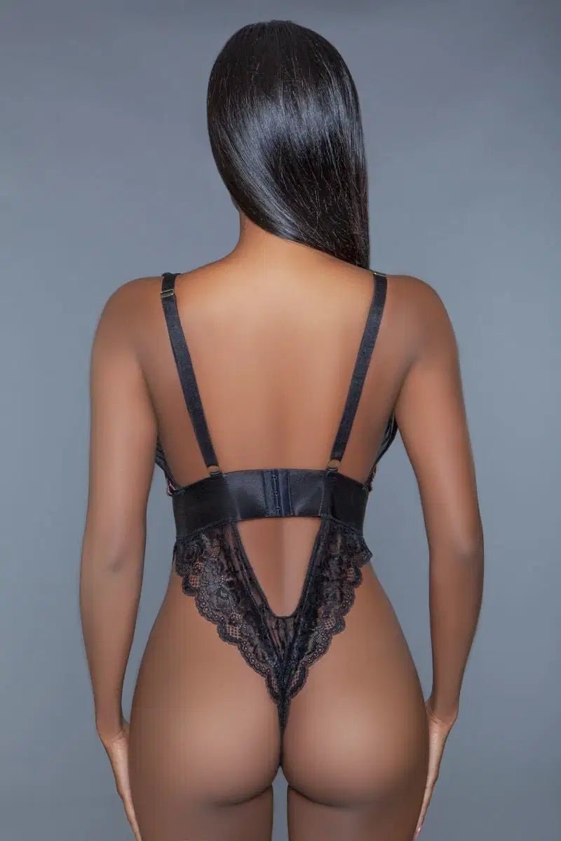 1 Pc. Cut - out Lace Bottoms With Raspberry - pink Sequins Plunging Sheer Neckline - Lustreve