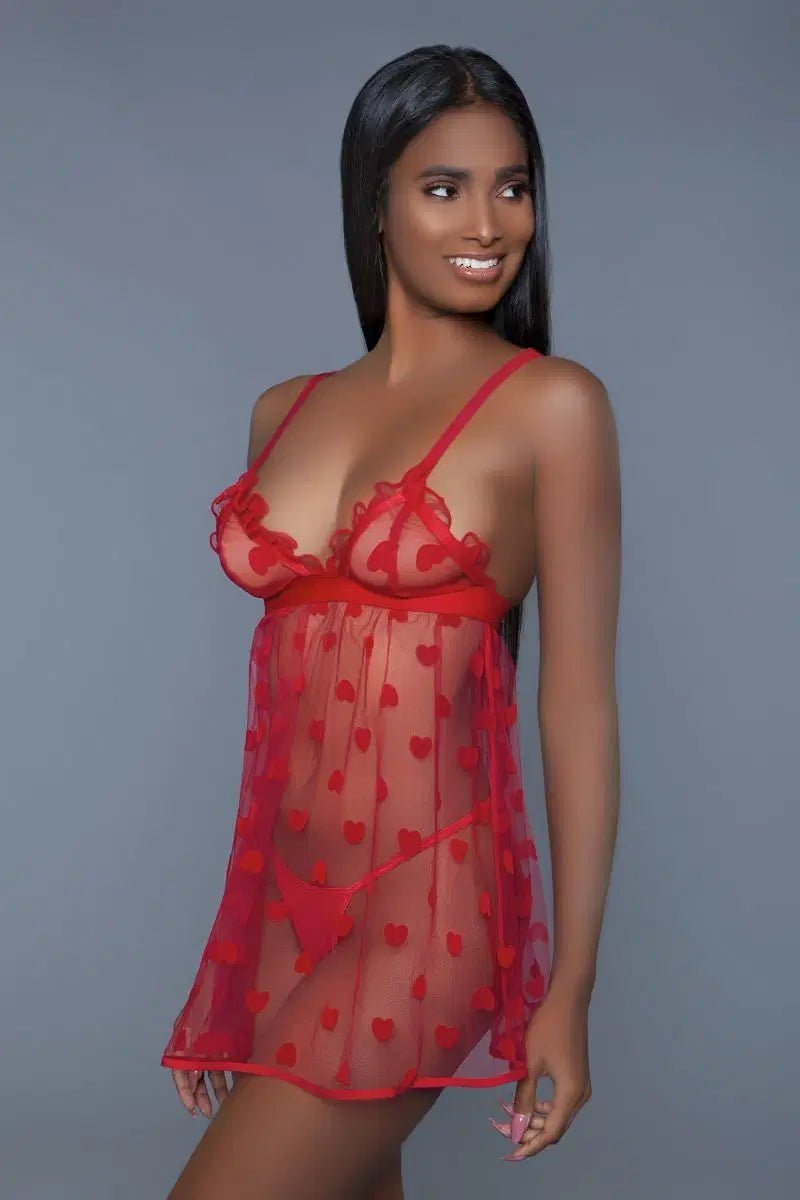 1 Piece Fine Mesh Heart Designed Slip Dress - Lustreve