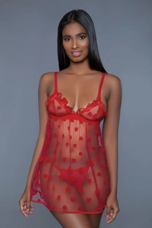 1 Piece Fine Mesh Heart Designed Slip Dress - Lustreve