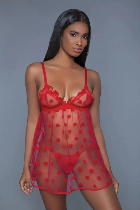 1 Piece Fine Mesh Heart Designed Slip Dress - Lustreve