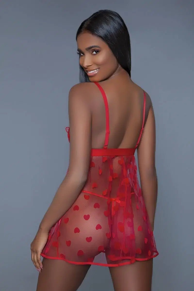 1 Piece Fine Mesh Heart Designed Slip Dress - Lustreve