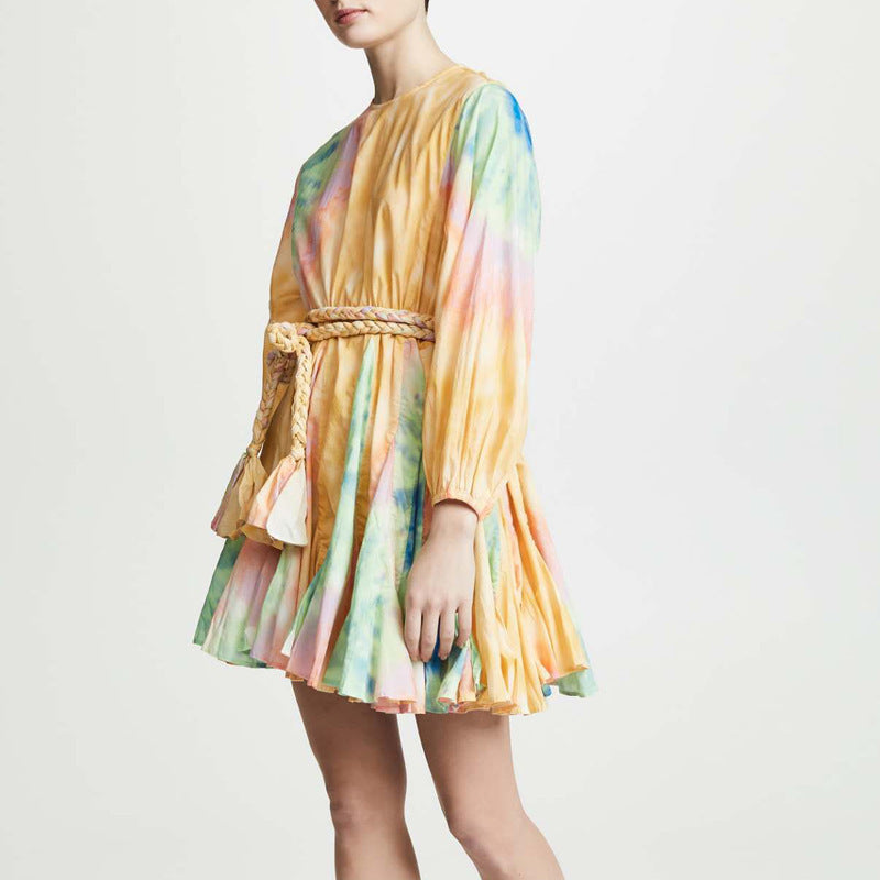 Enchanted Whimsy Lace-Up Lantern Sleeve Dress