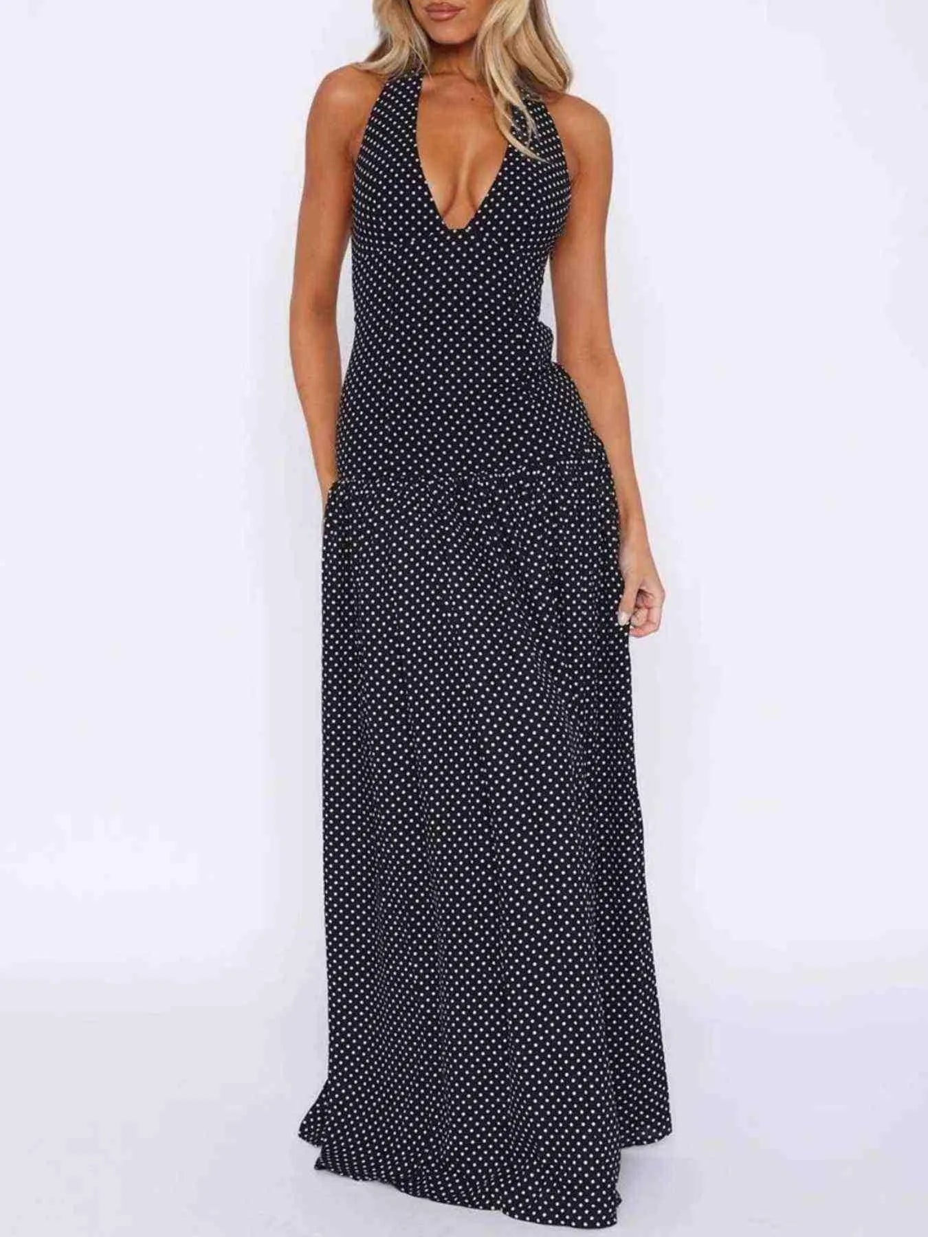 Polka Dot Halter Neck Maxi Dress