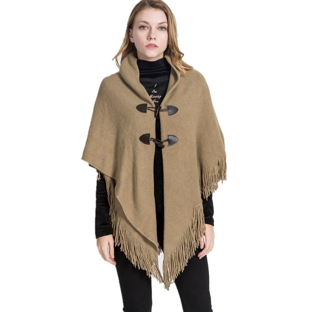 Winter Loose Kimono Cardigan for Women – Long Sleeveless Hat Poncho Solid Color Knitted Sweater Shawl