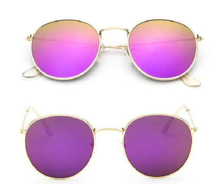 Women’s Retro Sunglasses – Metal Frame, Round Style with Grey or Tawny Lenses