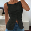 Y2K Square Neck Button-Up Vest Top