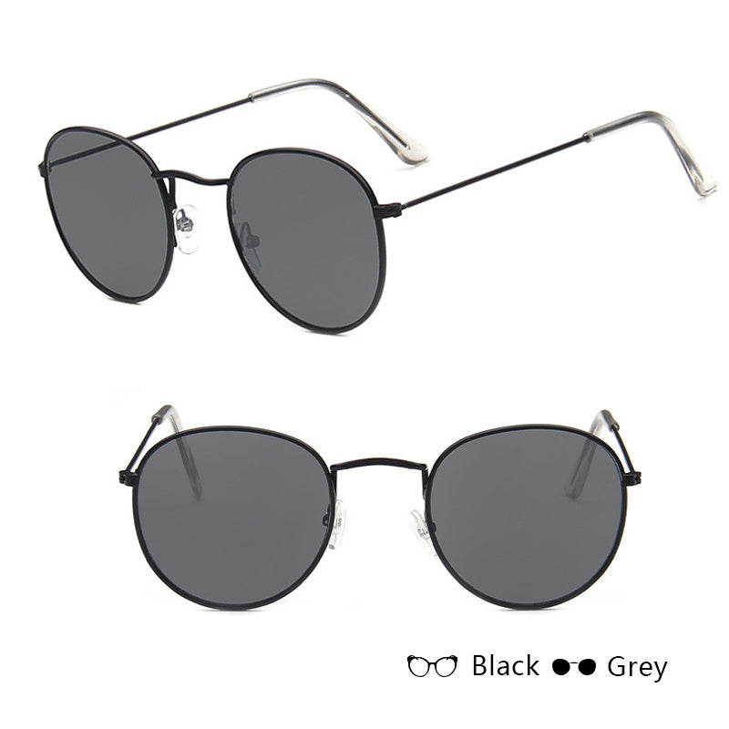 Women’s Retro Sunglasses – Metal Frame, Round Style with Grey or Tawny Lenses