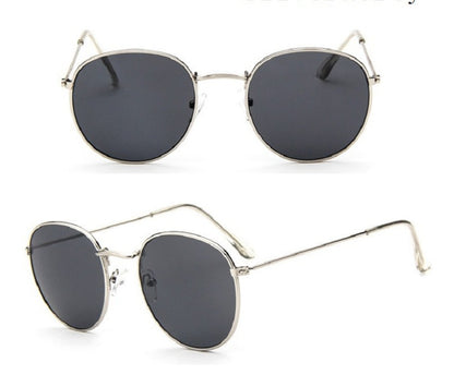 Women’s Retro Sunglasses – Metal Frame, Round Style with Grey or Tawny Lenses