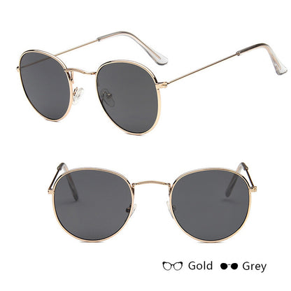 Women’s Retro Sunglasses – Metal Frame, Round Style with Grey or Tawny Lenses