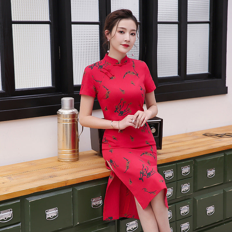 Dragon Grace Linen Cheongsam