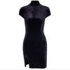 Mini-robe cheongsam en velours Noir Dynasty