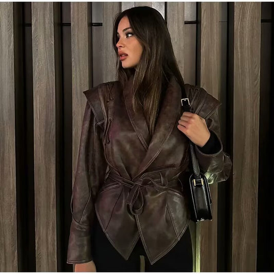 All-match Retro Leather Coat