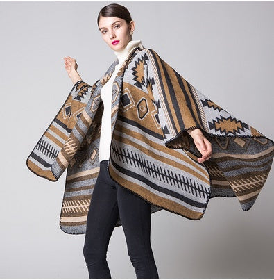 Geometric Puzzle Cloak Shawl – Cozy Cashmere Blend Scarf for Women