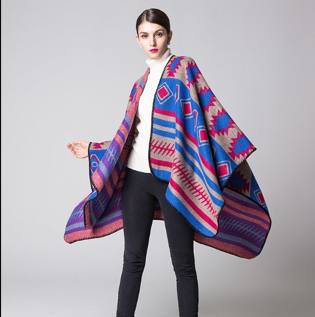 Geometric Puzzle Cloak Shawl – Cozy Cashmere Blend Scarf for Women