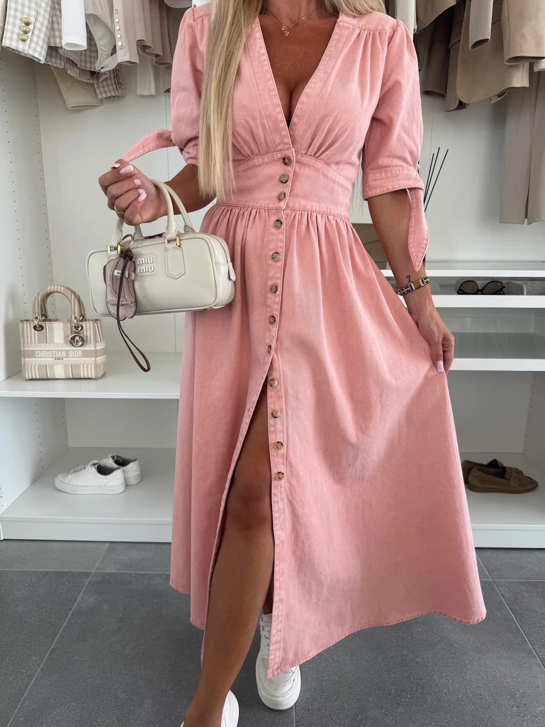 Sunkissed Allure V-Neck Denim Dress