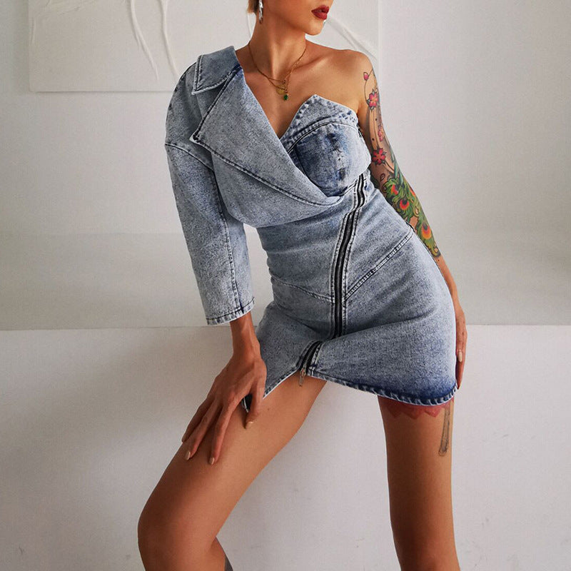 Aurelia Asymmetrical Denim Mini Dress