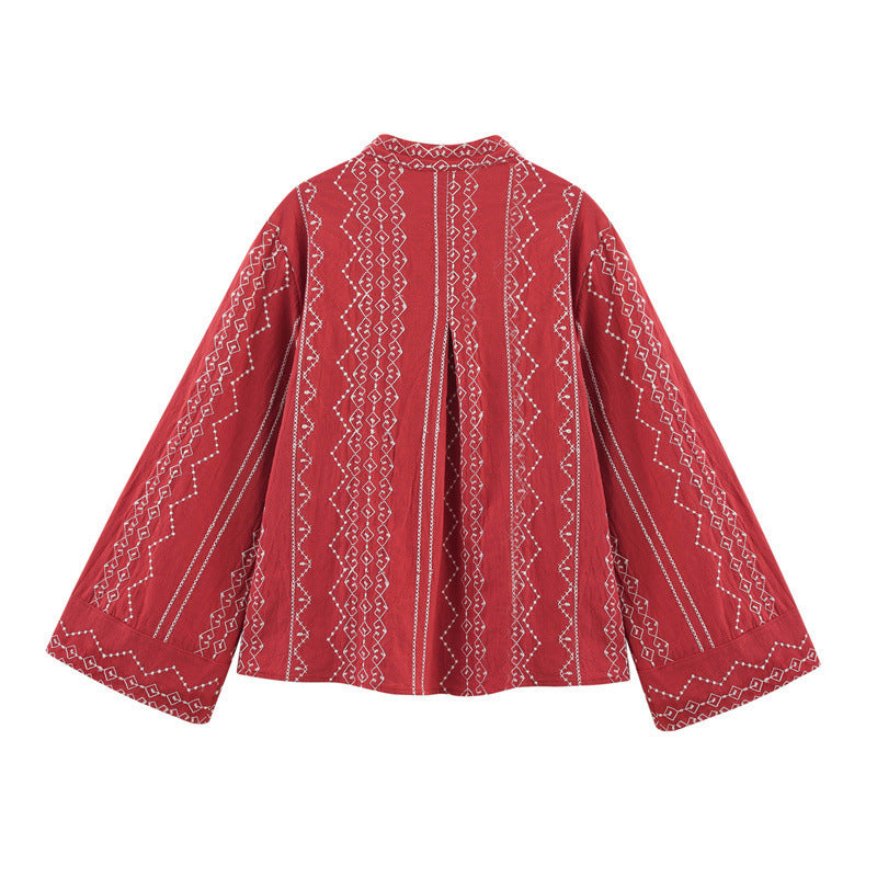 European And American Style Color Blocked Embroidered Shirt