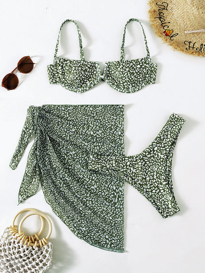 Three-Piece Floral Bikini Beach Dress – Stylish Summer Swimwear Set for Women