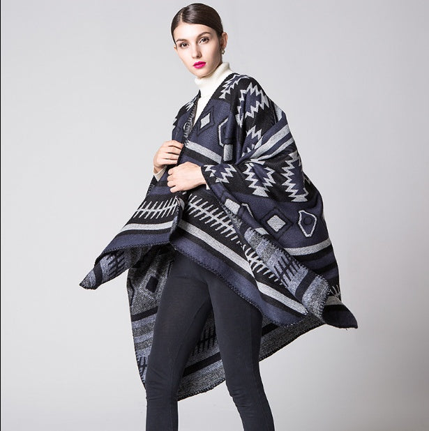 Geometric Puzzle Cloak Shawl – Cozy Cashmere Blend Scarf for Women