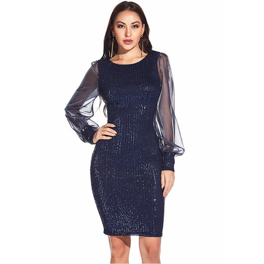 Midnight Mirage Sequin Mesh Dress
