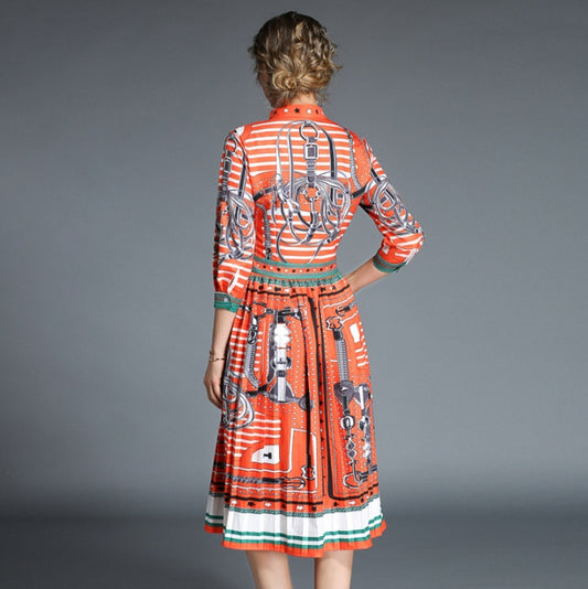 Sunset Reverie Retro Plissee-Midikleid