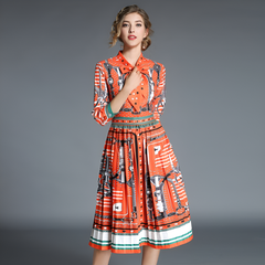 Sunset Reverie Retro Plissee-Midikleid