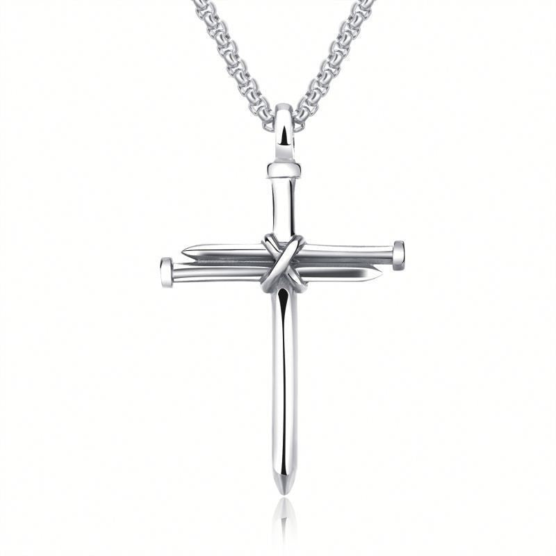 Steel Gold Black Fashion Iron Nail Cross Pendant Necklace - Stainless Steel