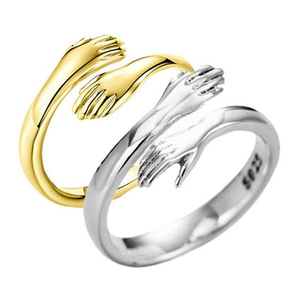 Alloy Simple Hands Hug Ring – Adjustable Opening Jewelry for Women