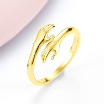 Alloy Simple Hands Hug Ring – Adjustable Opening Jewelry for Women