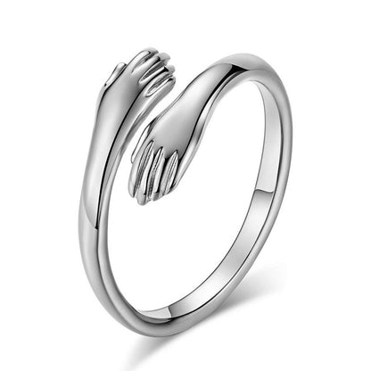 Alloy Simple Hands Hug Ring – Adjustable Opening Jewelry for Women