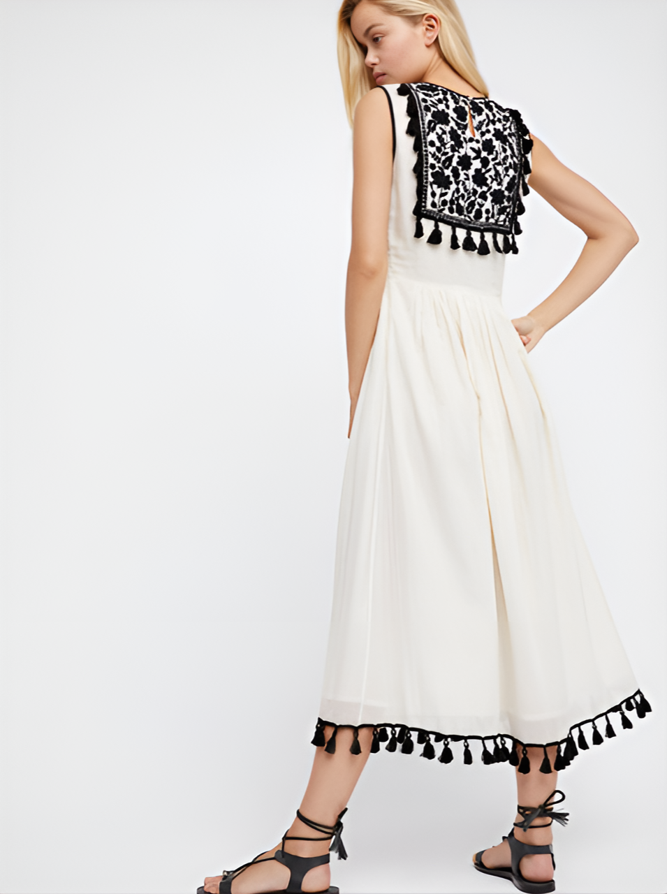 Robe longue brodée à franges Enchanted Bloom