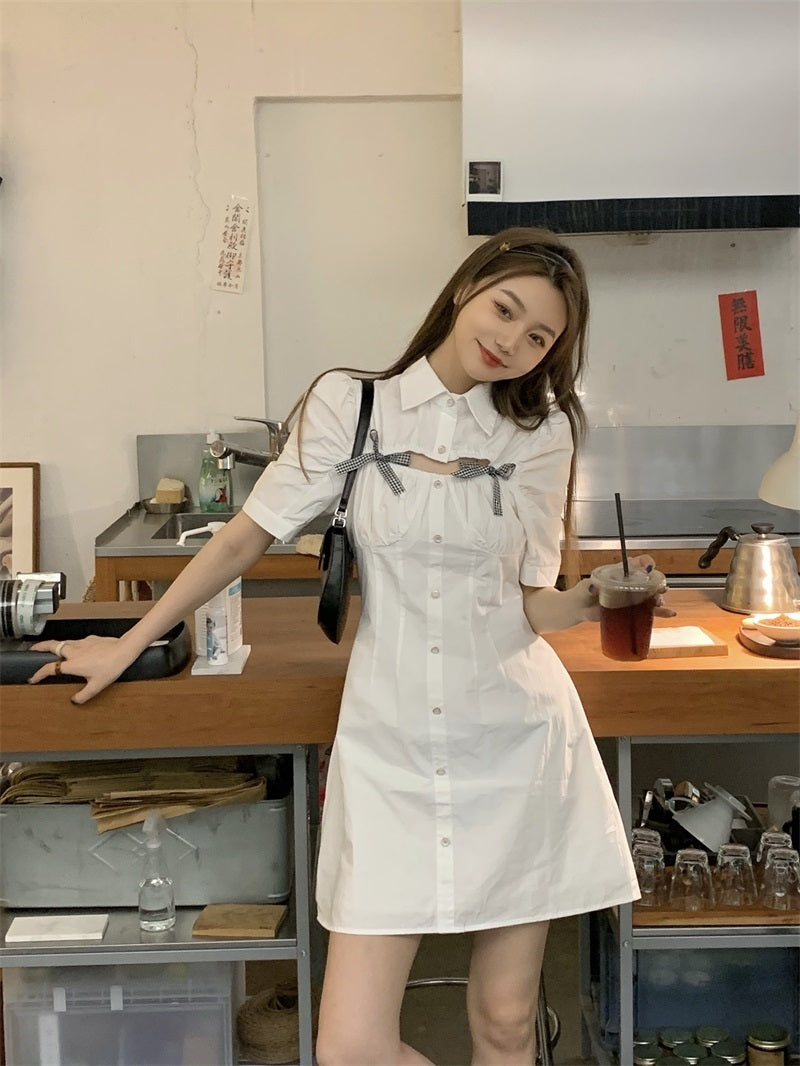 Robe chemise d'été ajourée avec nœud à bulles