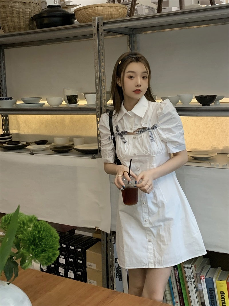 Robe chemise d'été ajourée avec nœud à bulles