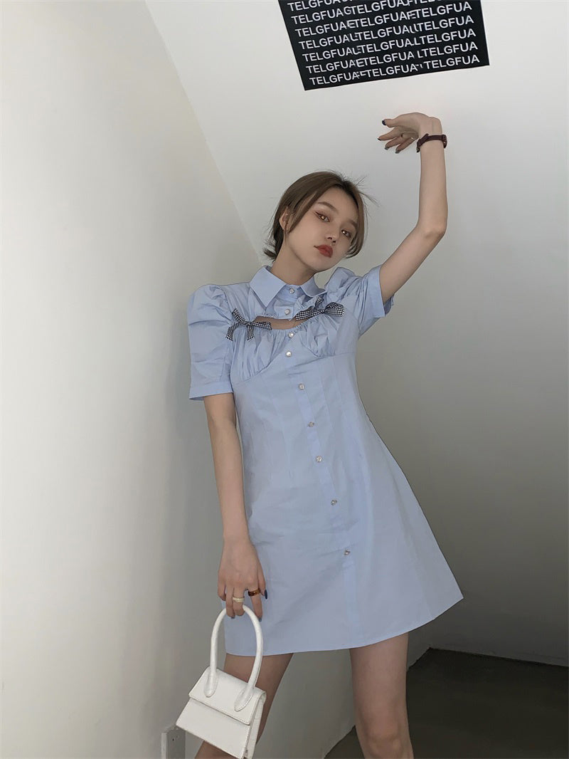 Robe chemise d'été ajourée avec nœud à bulles