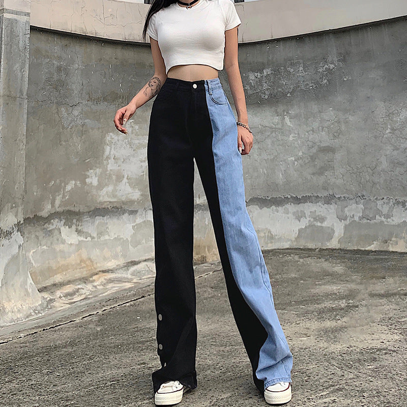 Split Vision Zweifarbige Wide-Leg-Jeans